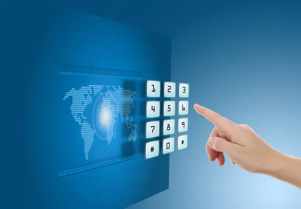 Hand pushing touch screen button — Stock Photo, Image