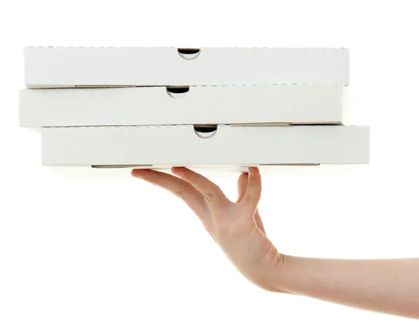 Pizza box med hand — Stockfoto