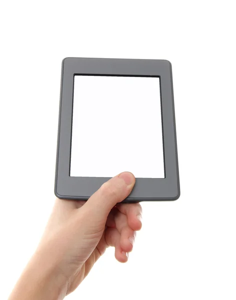 Empty e-reader and hand — Stock Photo, Image