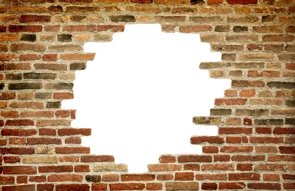 White hole in old wall, brick frame — Stock Photo, Image