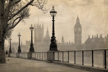 Vintage view of London, Big Ben & Houses of Parliament clipart
