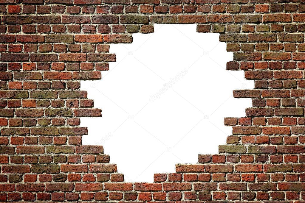 Old dark brick wall with hole