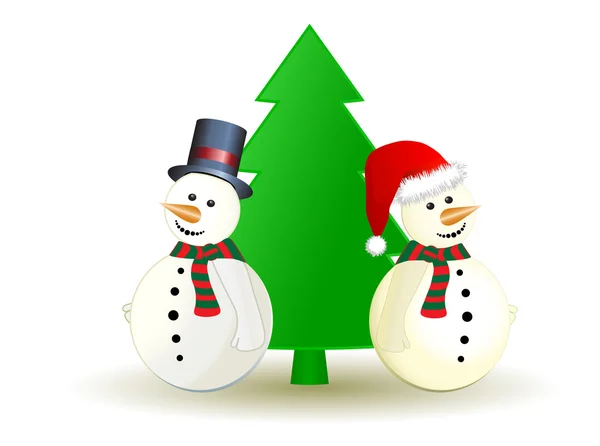 Snowman with Christmas tree, vector — Stock Vector