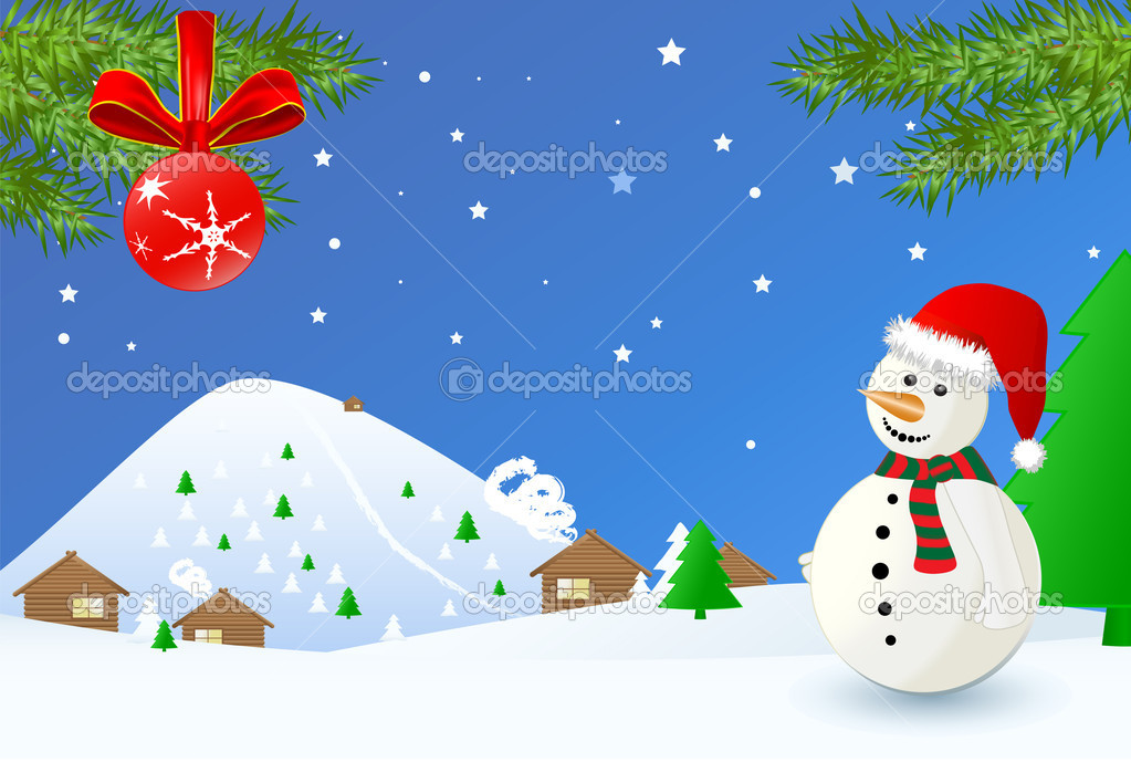 Christmas time- landscape with snowman