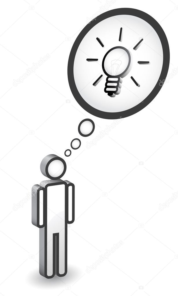 Man icon with idea concept, bulb as invention sign,