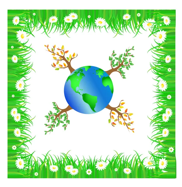 Green planet with trees — Stock Vector