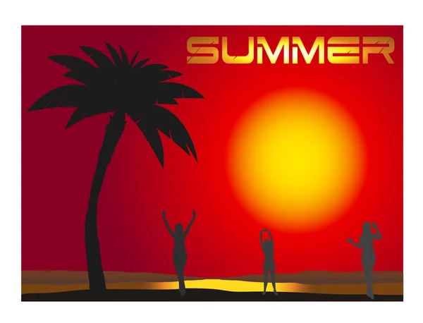Summer landscape with sunset — Stock Vector