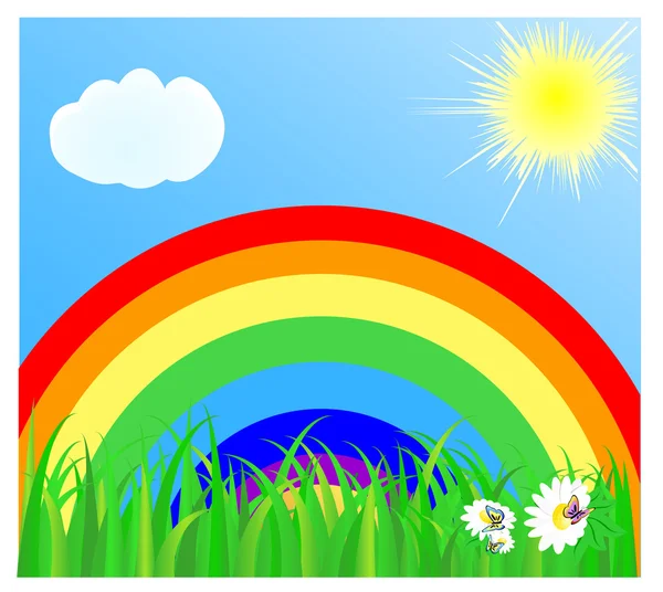 Idyllic landscape with rainbow — Stock Vector