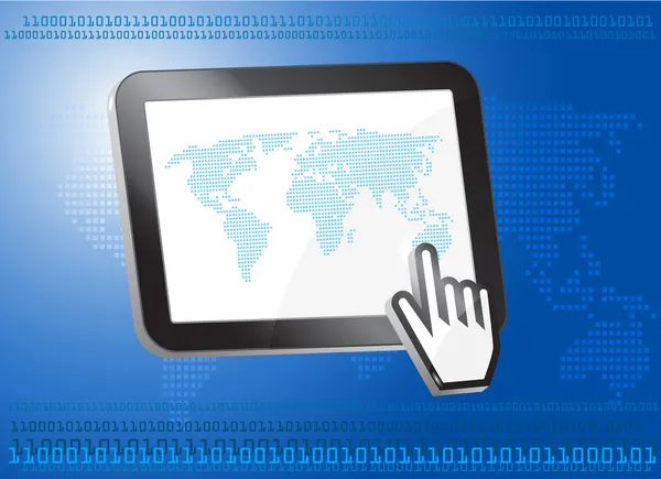 Tablet PC com mapa do mundo —  Vetores de Stock