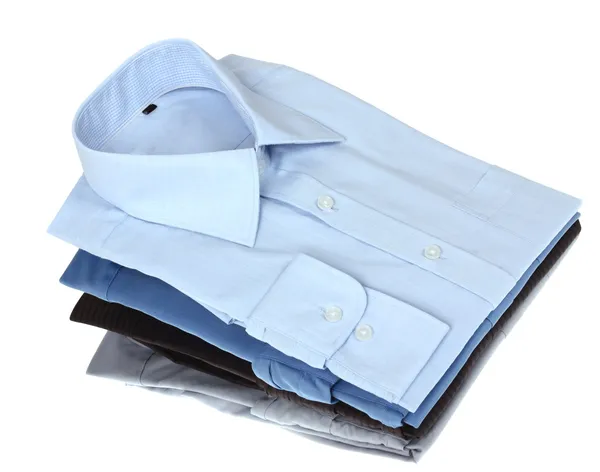 Új, kék és szürke férfi ingek, elszigetelt, mint egy fehér háttér — Stock Fotó