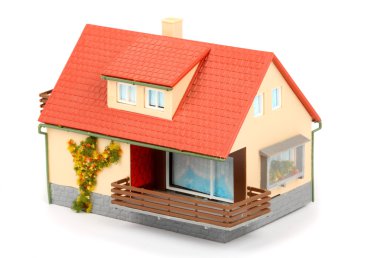 Yazlık beyaz zemin üzerine kırmızı çatılı