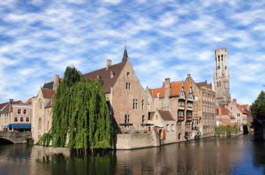 Most common view of medieval Bruges, Belgium. clipart