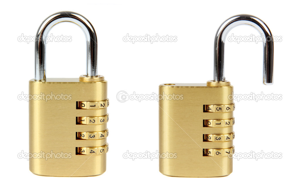 padlock with combination code, isolated on white background.