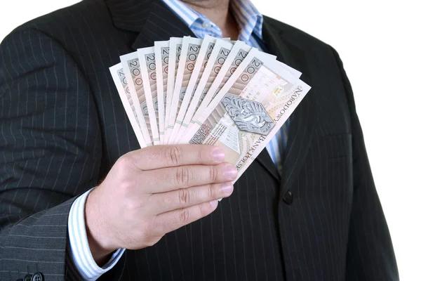Zakenman hand met geld, geïsoleerd op witte achtergrond — Stockfoto