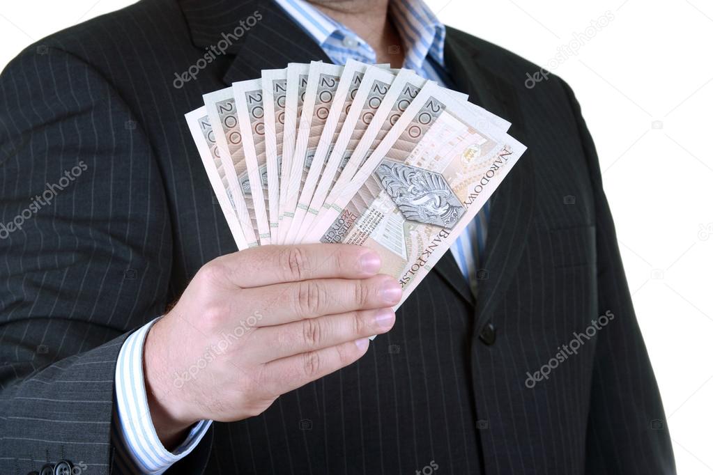 Businessman hand's with money, isolated over white background