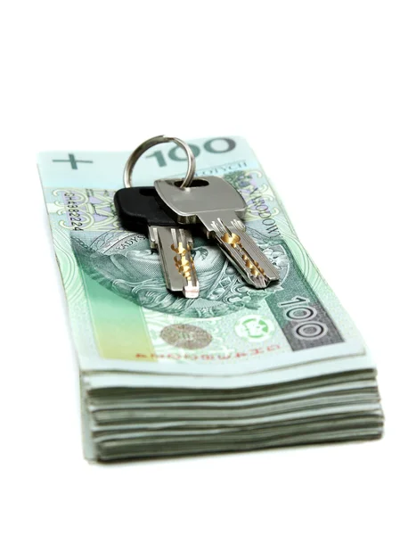 Stacks of Polish money and house keys — Stock Photo, Image