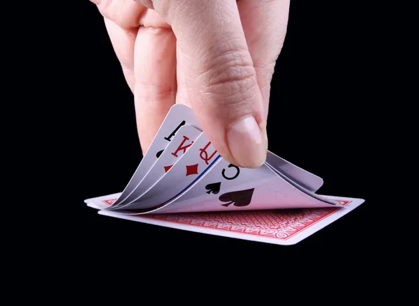 Hand open to see cards — Stock Photo, Image