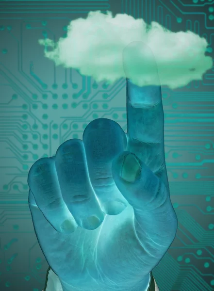 Finger touching  cloud, — Stock Photo, Image