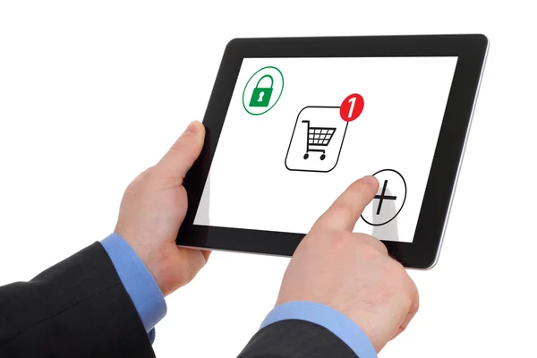 Einkaufen über das Internet, auf dem Tablet-PC. — Stockfoto