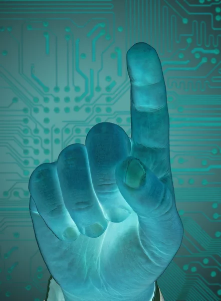 Ręka z zabezpieczenia danych przez ekran dotykowy, technologia przyszłości — Zdjęcie stockowe