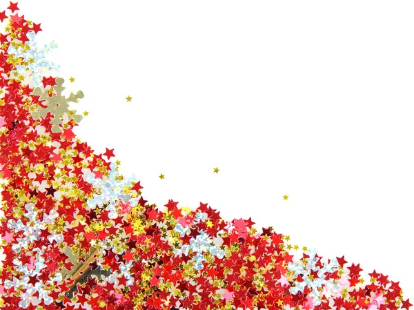 Złote i czerwone gwiazdy w formie konfetti na biały — Zdjęcie stockowe