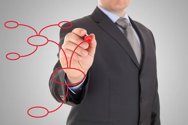 Businessman and red organization chart — Stock Photo, Image