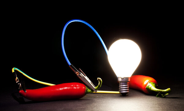 Light bulb powered by a chilli concept