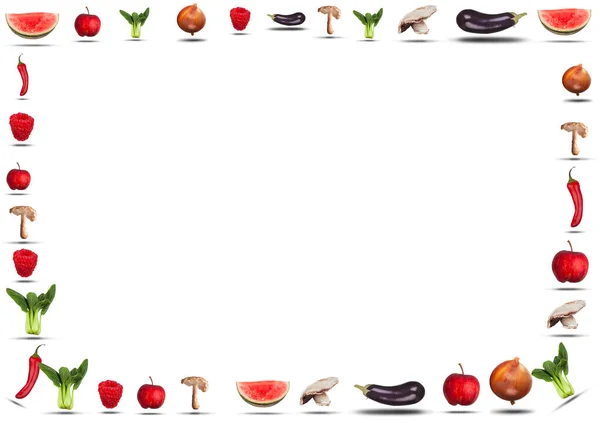 Färsk Naturlig Frukt Och Grönsaker Mat Gränsen Isolerad Vit Bakgrund — Stockfoto