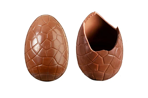 Huevo Pascua Chocolate Entero Roto Aislado Sobre Fondo Blanco — Foto de Stock