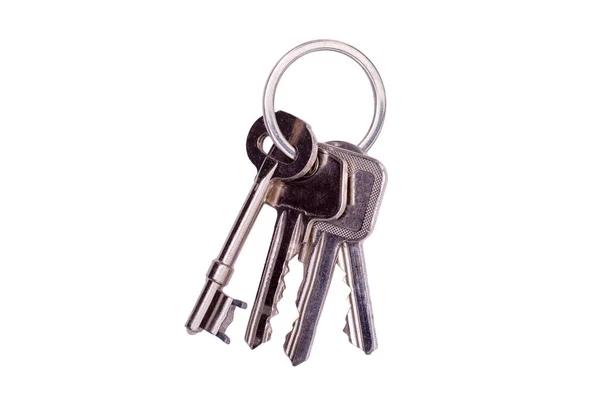 Bunch Keys Keyring Isolated White Background — 스톡 사진