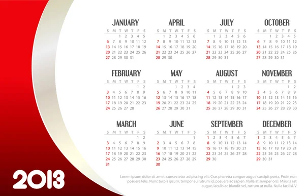 Calendario de negocios 2013 — Archivo Imágenes Vectoriales