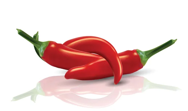 Gorący czerwony chilis z odbiciem — Wektor stockowy