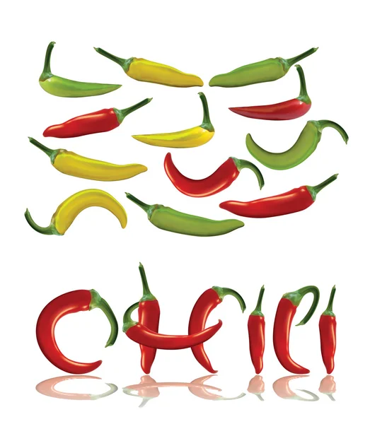 Hot Chilies with reflection — Stock Vector