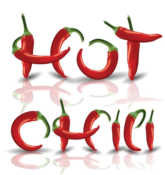 Hot Red Chilies dengan refleksi - Stok Vektor