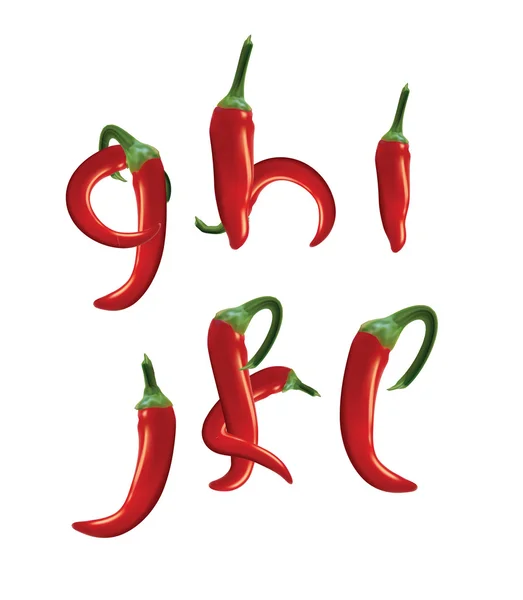 Alphabet, red hot chilli peppers. — Stock Vector