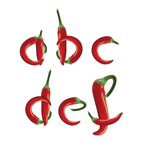 Alphabet, rote Chilischoten. — Stockvektor