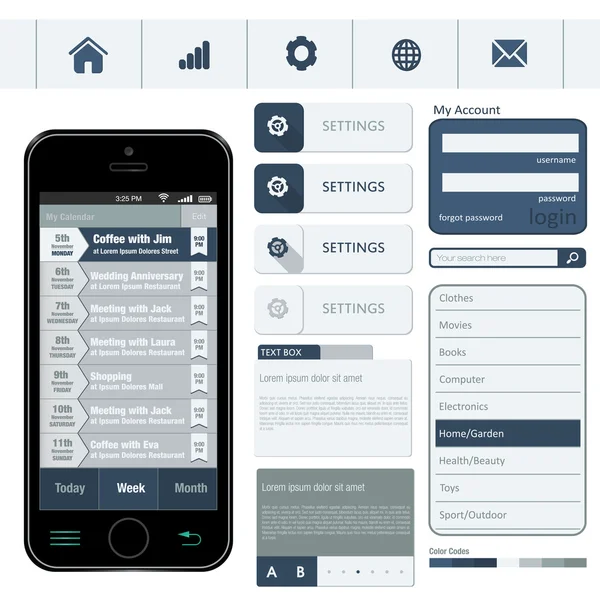 평면 디자인을 사용 하 여 인터페이스 요소 — 스톡 벡터