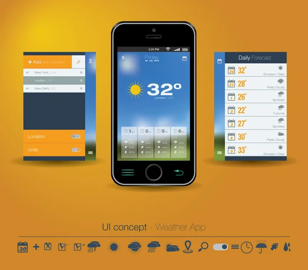 UI conceito para Weather App — Vetor de Stock