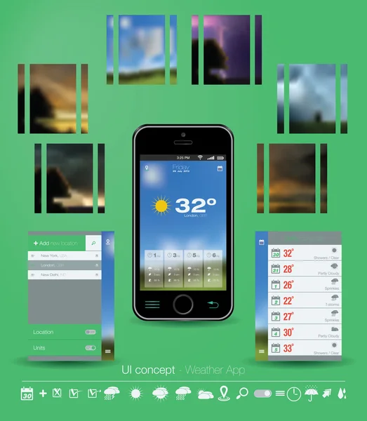 Concept d'interface utilisateur pour Weather App — Image vectorielle