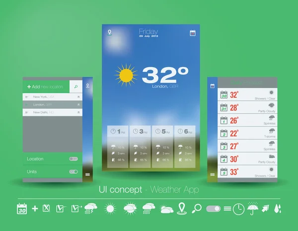 Concept d'interface utilisateur pour Weather App — Image vectorielle