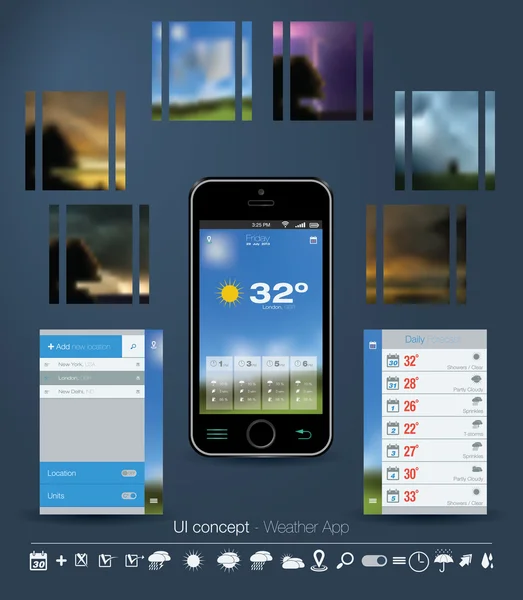 UI concept voor weer app — Stockvector