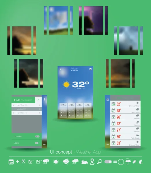 UI concept voor weer app — Stockvector