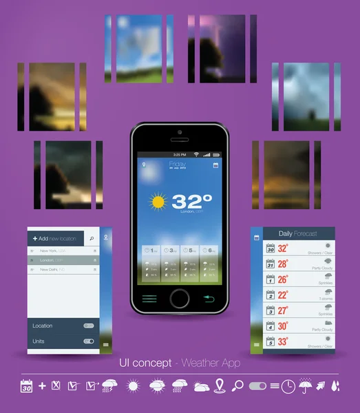 Concept d'interface utilisateur pour Weather App — Image vectorielle