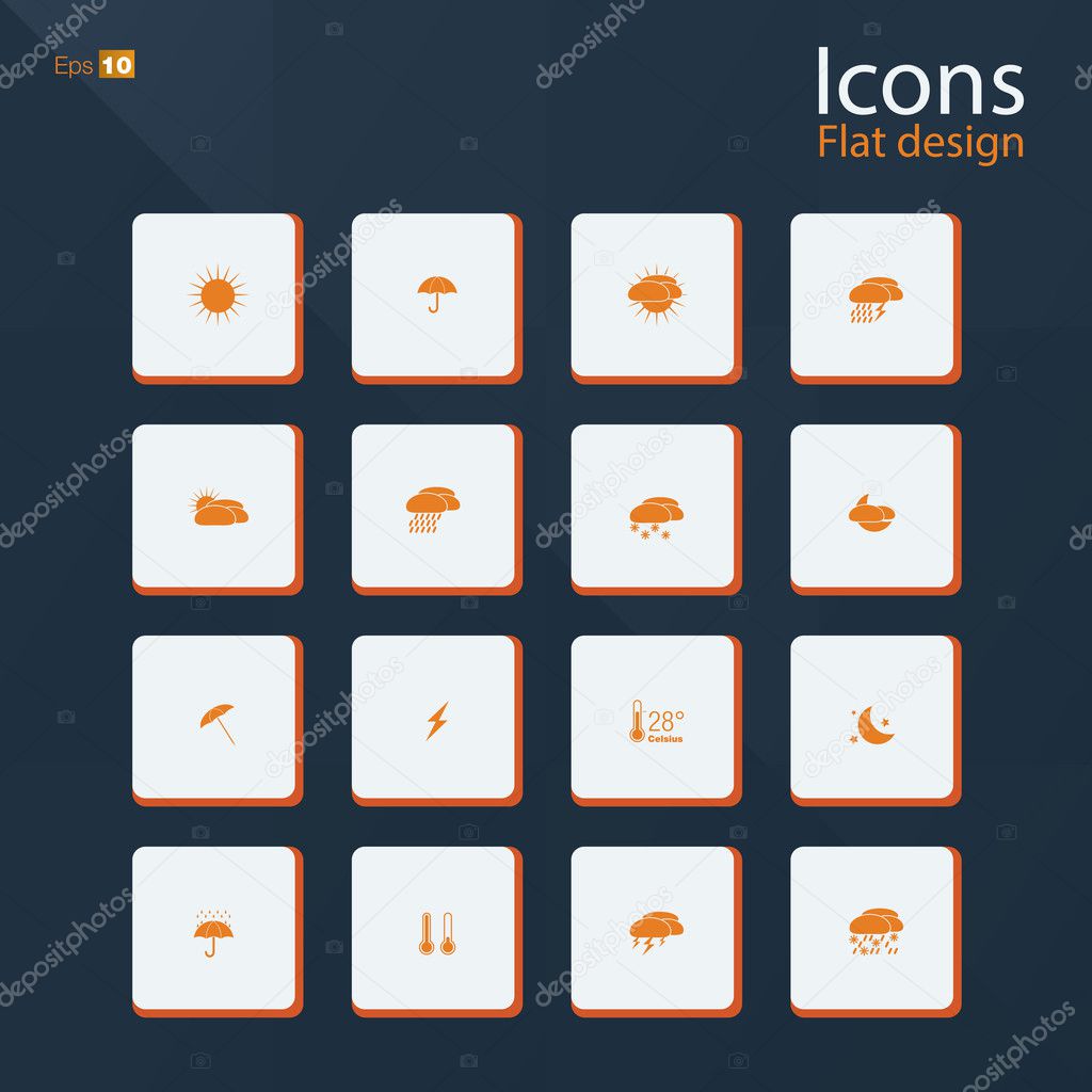 Flat icon set for Weather concepts