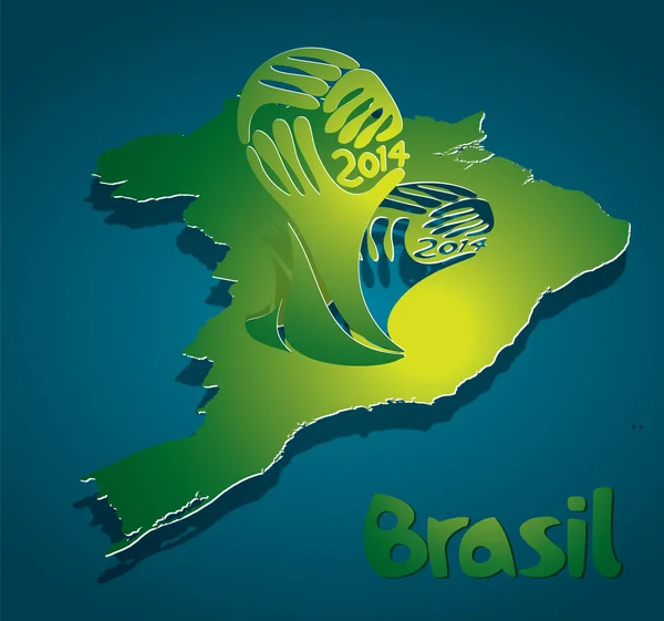 Brasil Mapa de papel con el icono de la Copa del Mundo — Vector de stock