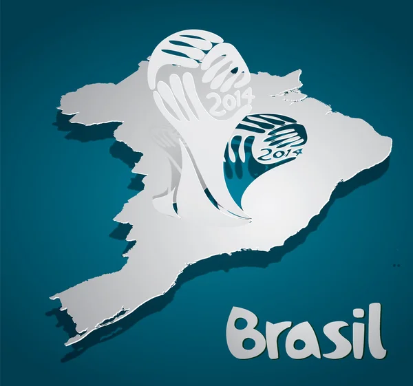Mapa Brazílie papír s ikonou mistrovství světa — Stockový vektor