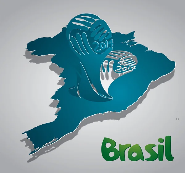 Brasil Mapa papel cartão com ícone da Copa do Mundo —  Vetores de Stock