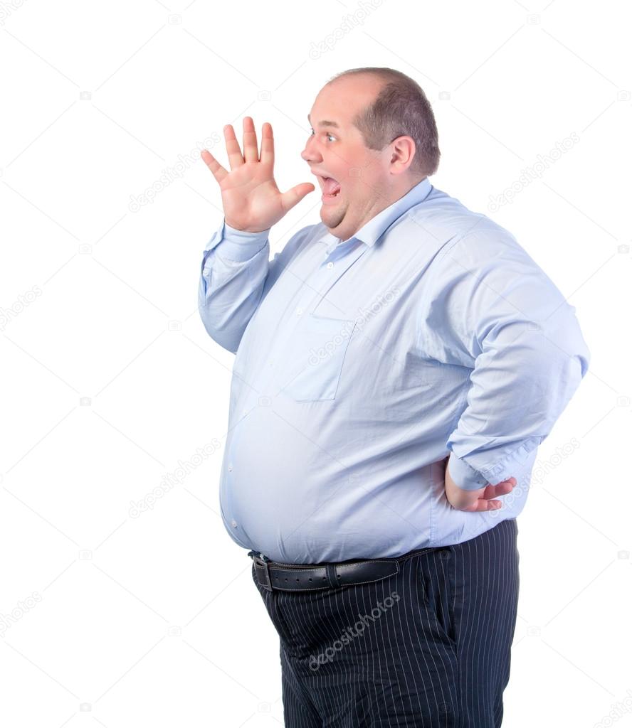 fat guy with small t shirt