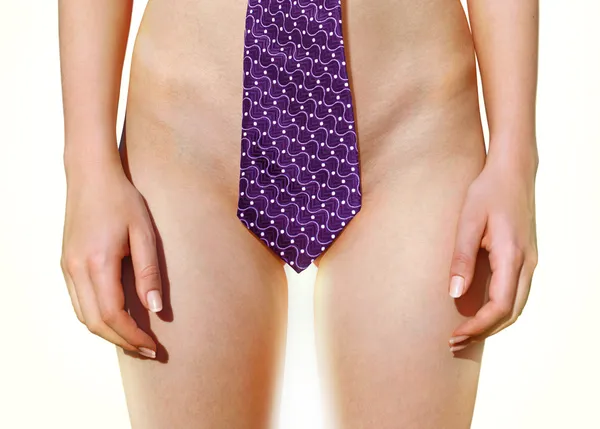 Part of naked woman's body with tie — Stock Photo, Image