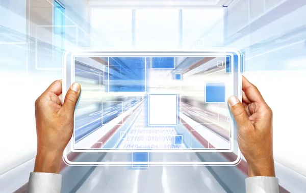 Computer technology in hands — Stock Photo, Image